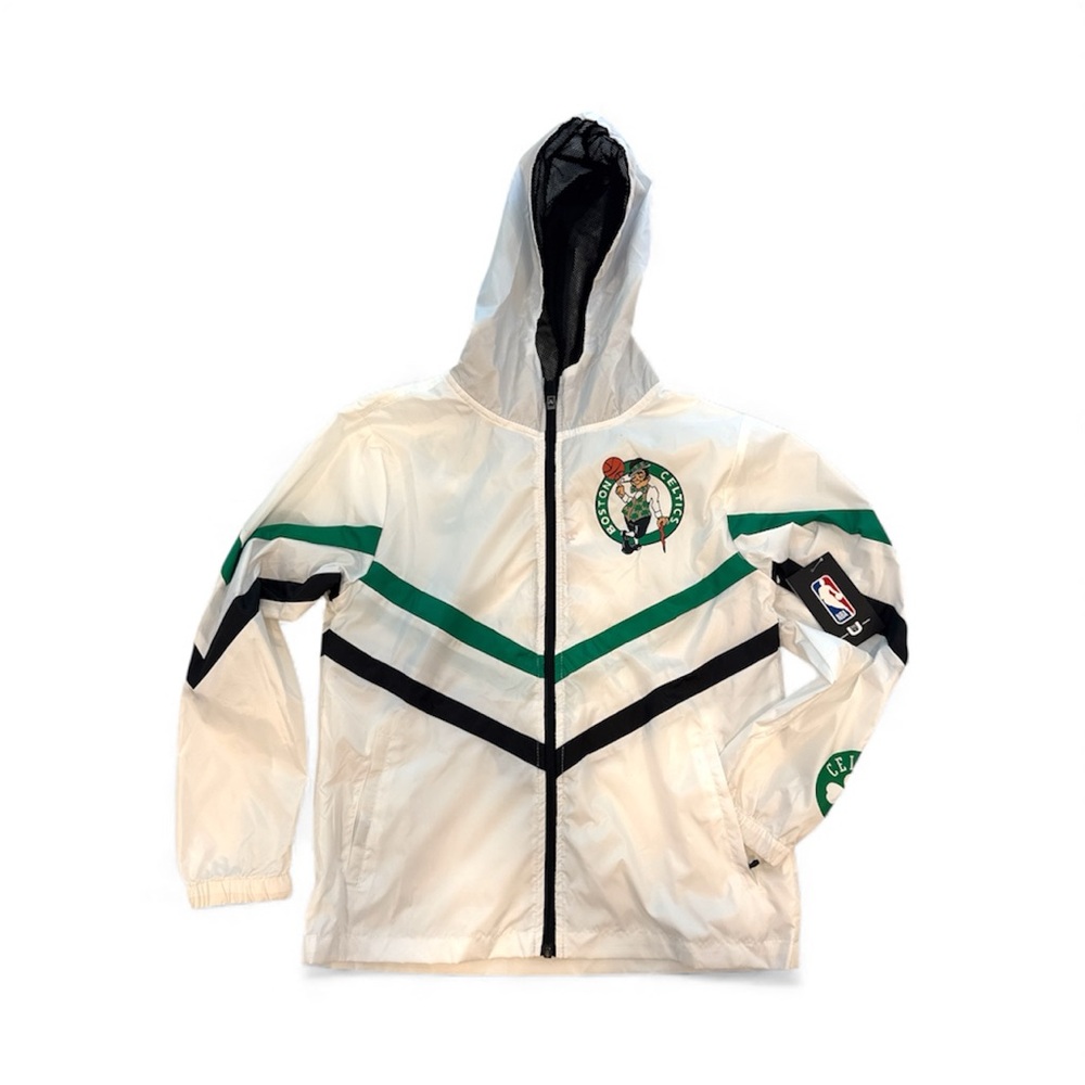 NBA White and Green boston Celtics  Hooded Windbreaker